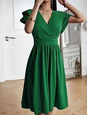 preiswerte Einfaches Kleid-Damen Midi Kleid Korsett Kleid T-Shirt Kleid Tee Kleid Einfarbig A-Linien Kleid Lässig Urlaub Alltag Reguläre Passform Grafik Kurzarm V-Ausschnitt Schwarz Wein Blau Grün Sommer