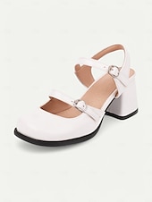 olcso Block Heels-női retro dupla pántos mary jane sarkú cipő – vaskos blokksarkú, kerek orrú pumpák vintage, cosplay és mindennapi viselethez