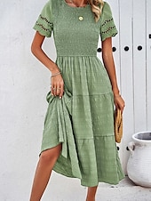 ieftine Rochii Albe din Dantela-Pentru femei Rochii Midi Rochie albă Rochie de dantela Rochie casual Rochie de vară Modă În aer liber Concediu Dată Fit regulat Simplu Manșon scurt Stil Nautic Negru Alb Trifoi Vară Primăvară