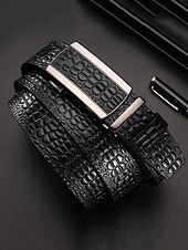 cheap Men&#039;s Belts-Men&#039;s Genuine Leather Crocodile Pattern Belt – Automatic Buckle, Luxury Business &amp; Casual Dress Belt, Adjustable for Work, Weddings &amp; Formal Events