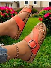 preiswerte Lässige Sandalen-Flip-Flops mit Kreuzriemen und großer Schnalle, bequeme und stylische Sandalen für Damen, perfekt für den Sommer, den Strand und Freizeitausflüge