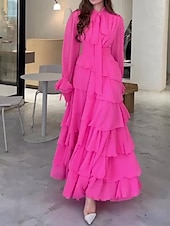 Недорогие Шифоновые платья-Жен. Длинное платье Коктейльные платья Свадебное платье для гостей Шифоновые платья Многослойное платье Классический На каждый день Отпуск Повседневные Стандартный Полотняное плетение Длинный рукав