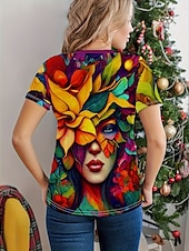 abordables T-shirt Art &amp; Design-Femme T shirt Abstrait Décontractées Manche Courte Col Rond Hauts réguliers du quotidien Imprimer Vert cendré Eté