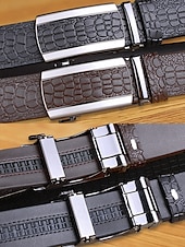 cheap Men&#039;s Belts-Men&#039;s Genuine Leather Crocodile Pattern Belt – Automatic Buckle, Luxury Business &amp; Casual Dress Belt, Adjustable for Work, Weddings &amp; Formal Events