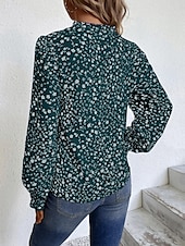 billige Kvinne Grafiske Topper-Dame Skjorte Bluse Blomstret Stilfull Fritid Langermet V-hals Vanlige topper Daglig Trykt mønster Vin Grønn Beige Sommer Vår