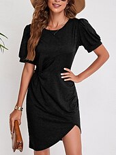 abordables Robe Simple-Robe Mini Femme Robe Portefeuille Robe T-Shirt Robe Tee Robe Unie Robe Bodycon Décontractée Vacances Travail Ville Ajustement Régulier Graphique Manches Courtes Col Rond Noir Blanc Vin Vert Été