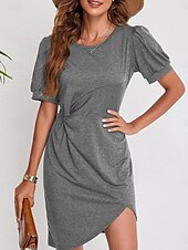 abordables Robe Simple-Robe Mini Femme Robe Portefeuille Robe T-Shirt Robe Tee Robe Unie Robe Bodycon Décontractée Vacances Travail Ville Ajustement Régulier Graphique Manches Courtes Col Rond Noir Blanc Vin Vert Été