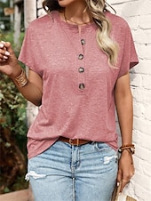 ieftine tricou simplu-Pentru femei Tricou Simplu Modă Modern Casual Manșon scurt În V Topuri obișnuite Zilnic Sfârșit de săptămână Peteci Nasturi Roz Îmbujorat Albastru piscină Maro Trifoi Vară Primăvară