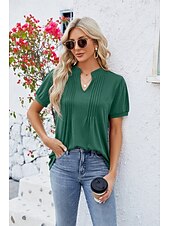 billige Kvinne Enkle Topper-Dame Boho T-skjorte Grafisk عادي Bohem søt stil Stilfull Kortermet Puffermer V-hals Vanlige topper Daglig Ut på byen Helg Trykt mønster Grå og Hvit Svart+Hvit+Grå Svart Lysegrønn Vin Sommer