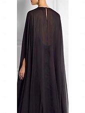 abordables NOIR-Robe de soirée fourreau robe empire formelle soirée traîne balayage  traîne brosse à manches longues col bateau automne invitée de mariage chiffon avec plis pour impressionner 2025