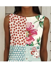 preiswerte Blumenkleider-Damen Midi Kleid Boho Kleid Strandkleid Strandbekleidung Print Lässig Floral Bootsausschnitt Ärmellos Reguläre Passform Urlaub Pink