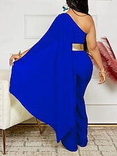 preiswerte Kentucky Kleid-Kentucky Derby Damen Midi Kleid Normaler Jumpsuit Elegant Einfarbig Ärmellos Ein Schulter Hohe Taille Party Cocktailkleid Reguläre Passform Schwarz Weiß Rot Sommer