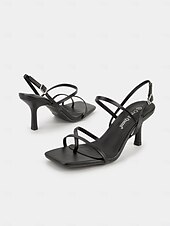 cheap Formal-Nude Strappy High Heel Sandals for Women - Minimalist Square Toe Dress Shoes &amp; Ankle Buckle