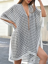 abordables Falda cruzada-Mujer Bañadores Tapadera Vestido de Baño Traje de baño Vacaciones Ropa de playa Geométrico Escote en Pico Manga Larga Trajes de baño