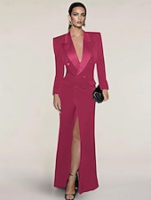 cheap Floor Length-Blazer Dress Mermaid / Trumpet Evening Gown Elegant Dress Pinstripe Tuxedo Dress Zipper Up Wedding Guest Formal Floor Length Long Sleeve Peak lapel collar Satin with Pocket 2025