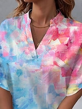 levne Dámské umělecké a designové topy-Ženská košile ombre geometrická stylová plážová trička s krátkým rukávem v krku běžná trička denní tisk růžová jaro podzim