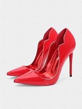 abordables Talons Aiguilles-talons hauts en cuir verni noir avec semelles rouges – bout pointu, talons aiguilles pour femmes – parfaits pour les tenues de soirée et les occasions spéciales