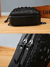 billige Herrevesker-svart krokodillepreget crossbody-veske i skinn for menn – kompakt slengveske med justerbar stropp for daglig bruk