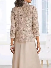 cheap With Jacket-Two Piece Sheath / Column Dress Mother of the Bride Dress Beach Wedding Elegant Sparkle &amp; Shine Jewel Neck Ankle Length Lace Stretch Fabric 3/4 Length Sleeve with Lace 2025