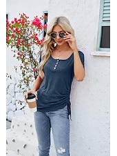 economico Magliette-Per donna Maglietta bohémien Liscio Boemia stile sveglio Moda Manica corta A farfalla Squadrata Top regolari Giornaliero Per uscire Fine settimana Tunica Nero Rosa Vino Blu Reale Viola Estate