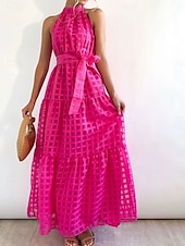 levne Jednoduché šaty-Dámské maxi šaty zavinovací šaty A v linii halter šaty fit and flare šaty jednobarevné dovolená dovolená neformální každodenní pravidelný střih grafické bezrukávové halter výstřih černá růžová
