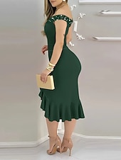 cheap Sequin Dresses-Women's Midi Dress Elegant Dress Off The Shoulder Dress Elegant Sleeveless Regular Fit Solid Color Sleeveless Off Shoulder Blue Black Pink Red Summer