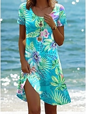 preiswerte Hawaiian-Kleider-Damen Minikleid Casual kleid Böhmen Urlaub Tropisch Kappe Urlaub Festtage Strand Regular Fit Farbverlauf Graphic Tropisch Kurzarm Rundhalsausschnitt Weiß Rosa Blau Purpur Sommer Frühling