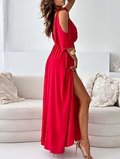 economico Vestito Semplice-Per donna Abito Lungo Maxi Abito Vestito Casual Vestito a ruota Abito Estivo Moda All'aperto Ferie Data Vestibilità regolare Semplice Senza Maniche Scollo a V Nero Rosa Rosso Estate Primavera