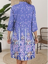 cheap Floral Dress-Women&#039;s Mini Dress Casual Dress Stylish Basic Casual Vacation Daily Regular Fit Floral 3/4 Length Sleeve V Neck Purple Summer Spring