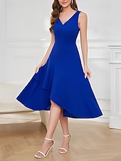 baratos Vestidos para Madrinhas-vestido de madrinha linha a decote em v sem mangas elegante assimétrico tecido elástico com babados 2025