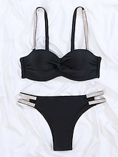 abordables Ensemble de bikinis-Femme Maillots de Bain Bikinis 2 pièces Slip Brésilien Maillot de bain Dos Nu Mince Vacances Tenues de plage Couleur unie Col V Sans Manches Maillots de bain