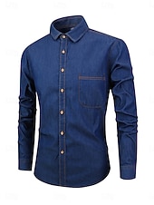 preiswerte Herrenhemd zum Knöpfen-Herren Sommerhemd Freizeithemd Knopfhemd Grau Blau Schwarz Dunkelblau Leicht Blau Langarm Einfach Revers Urlaub Ferien Button-Down Bekleidung 100% Baumwolle Mode Lässig Bequem