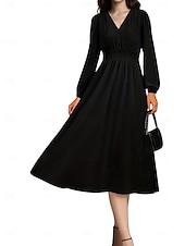 abordables Robe de cocktail-Femme Robe mi-longue Robe casual Elégant mode Décontractées Standard manche longue Col V Noir Rouge Bordeaux Bleu Vert Printemps Automne Hiver