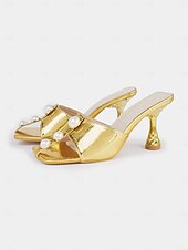 preiswerte Rutschsandalen-goldene Pantoletten mit offener Spitze und Perlendetails für Damen – elegantes Schuhwerk mit einzigartigen Verzierungen, ideal für Partys und Zusammenkünfte.