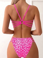 abordables Ensemble de bikinis-Maillots de bain pour femmes Bikini 2 pièces Maillot de bain échancré Sans dos Slim Vêtements de plage de vacances Léopard Col scoop sans manches