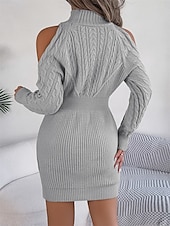 olcso Egyszerű ruha-Női Mini Ruha Pulóver Ruha Testhezálló Ruha Off The Shoulder Ruha Kényelmes Lámpás Ujjú Nyaralás Napi Rendes Illeszkedés Virágos Hosszú Ujjú Magas Nyak Rózsaszín Haditengerész Zöld Szürke Nyár Ősz Tél