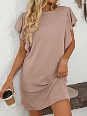 voordelige T-shirt-jurken-Dames Mini-jurk Casual jurk Mini-jurk A lijn jurk Basic Verjaardag Vakantie Werk Casual Ruim Passend Streep Katoenen stof Korte mouw Strakke ronde hals Blozend Roze Hemelsblauw Groen Khaki Zomer Lente