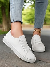 cheap Women&#039;s Sneakers-Canvas Lace-Up Sneakers for Women – Classic and Comfortable Sneakers for Everyday Wear, Perfect for Casual Outings and Weekend Adventures