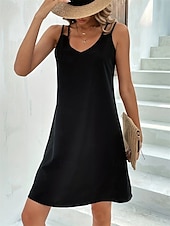 preiswerte Einfaches Kleid-Damen Mini Kleid T-Shirt Kleid Tee Kleid Shift Kleid Slip Kleid Lässig Urlaub Lässig Täglich Reguläre Passform Grafik Ärmellos V-Ausschnitt Schwarz Rosa Staubiges Rosa Helllila Sommer