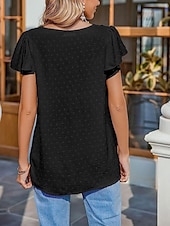ieftine tricou simplu-Pentru femei Tricou Simplu Modă Modern Casual Manșon scurt În V Topuri obișnuite Zilnic Sfârșit de săptămână Bufantă Negru Alb Roz Îmbujorat Vară Primăvară