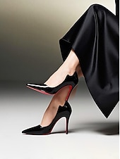 abordables Talons Aiguilles-talons hauts en cuir verni noir avec semelles rouges – bout pointu, talons aiguilles pour femmes – parfaits pour les tenues de soirée et les occasions spéciales