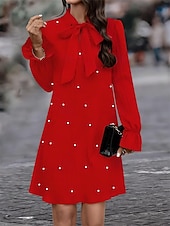 cheap Plain Dress-Women&#039;s Mini Dress Work Dresses Party Semi Formal Party Work Regular Fit Graphic Long Sleeve High Neck Black Red Summer Spring Fall
