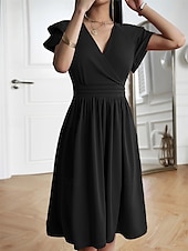 preiswerte Einfaches Kleid-Damen Midi Kleid Korsett Kleid T-Shirt Kleid Tee Kleid Einfarbig A-Linien Kleid Lässig Urlaub Alltag Reguläre Passform Grafik Kurzarm V-Ausschnitt Schwarz Wein Blau Grün Sommer