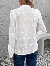 preiswerte Spitzenoberteile-Damen Hemd Bluse Feste Farbe Stilvoll Brautkleider schlicht Langarm Gekerbter Hals Normale Oberteile Täglich Spitze Patchwork Weiß Sommer Frühling