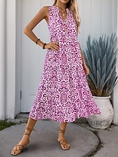 olcso Bohém ruhák-Női Maxiruha hétköznapi ruha Boho elegáns ruhák Ujjatlan ruha Boho ruha Csehország aranyos stílus Stílusos Vakáció Napi Tengerpart Laza öltözet Virágos Ujjatlan Vágott nyak Sárga Medence Fukszia