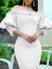 billige Kentucky-kjole-Kentucky Derby Kvinners Maxikjole Sexy Kjole Puffermansjett Kjole Elegant Formell Fest Bryllupsgjest Forlovelse Regular Fit Grafisk 3/4 Lengde Erme Off Shoulder Svart Hvit Rosa Rød