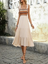cheap Vacation Dresses-Women&#039;s Midi Dress Summer Dress Elegant Stylish Flowy Vacation Home Date Loose Fit Graphic Sleeveless Strap Apricot Summer