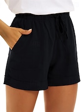 baratos Calça de linho de algodão simples-Mulheres Calças de linho de algodão Colheita Calça Palazzo Moda Roupa de rua Conforto Comprimento do joelho Cintura Alta Tecido Bolsos Com Cordão Cintura elástica Confortável Exterior Rua Roupa