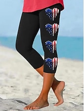 billiga Självständighetsdagens byxor-Självständighetsdagen Kvinnors Patriotiska Fjärde Juli Leggings Capri Byxor Hög Elasticitet Streetwear Helt Längd Hög Midja Byxor Påsk Flagga Tryck Termisk Varm Andas Mjuk Utomhus Daglig Svart Grå