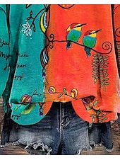 cheap Hoodies &amp; Sweatshirts-Women&#039;s Hoodies Geometric Color Block Casual Long Sleeve Round Neck Regular Tops Work Dailywear Casual Print Orange Fall Winter
